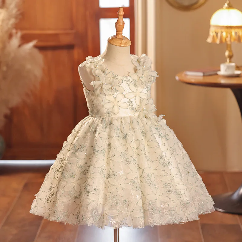 

Flower Girl Dresses flower Tulle Puffy sequin Appliques Short sleeve For Weding Birthday Banquet Princess Gowns Children's Dress