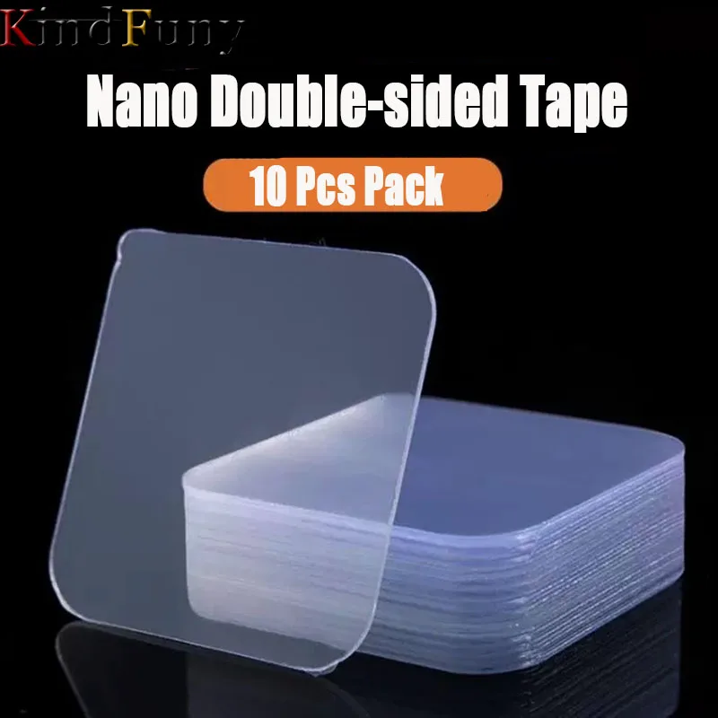 

10 Pcs No Traces Double Sided Adhesive Tape Transparent Nano Tape Waterproof Wall Stickers Reusable Household Products Adhesives