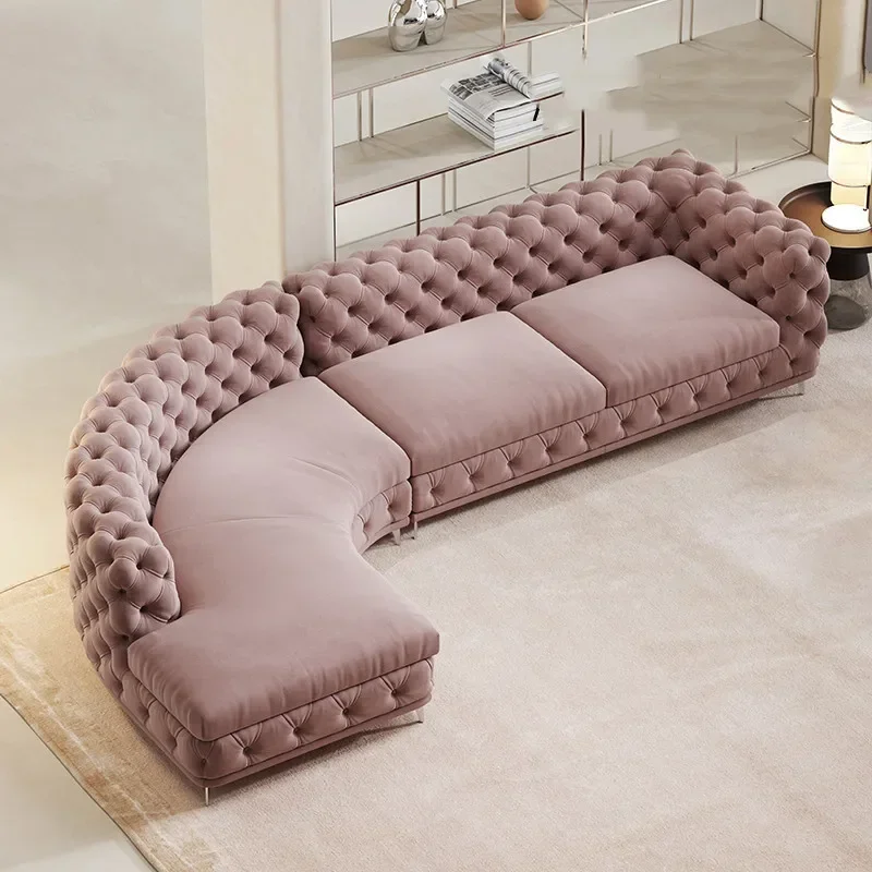 American fabric leather art full pull buckle curved sofa living room new semi-circular designer shaped corner sofa