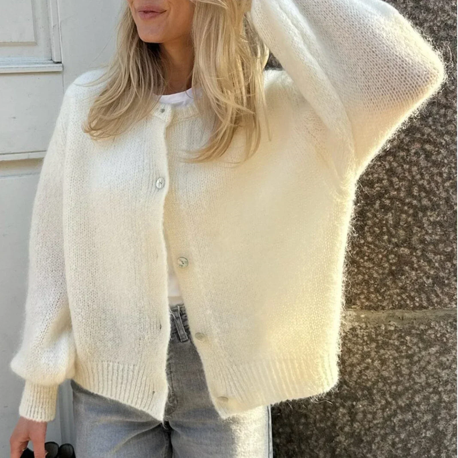 

Long Sleeve Loose Soft Sweater 2024 Autumn Lady Knitwear ﻿ Women Solid Knitted Single Breasted Cardigan O-neck