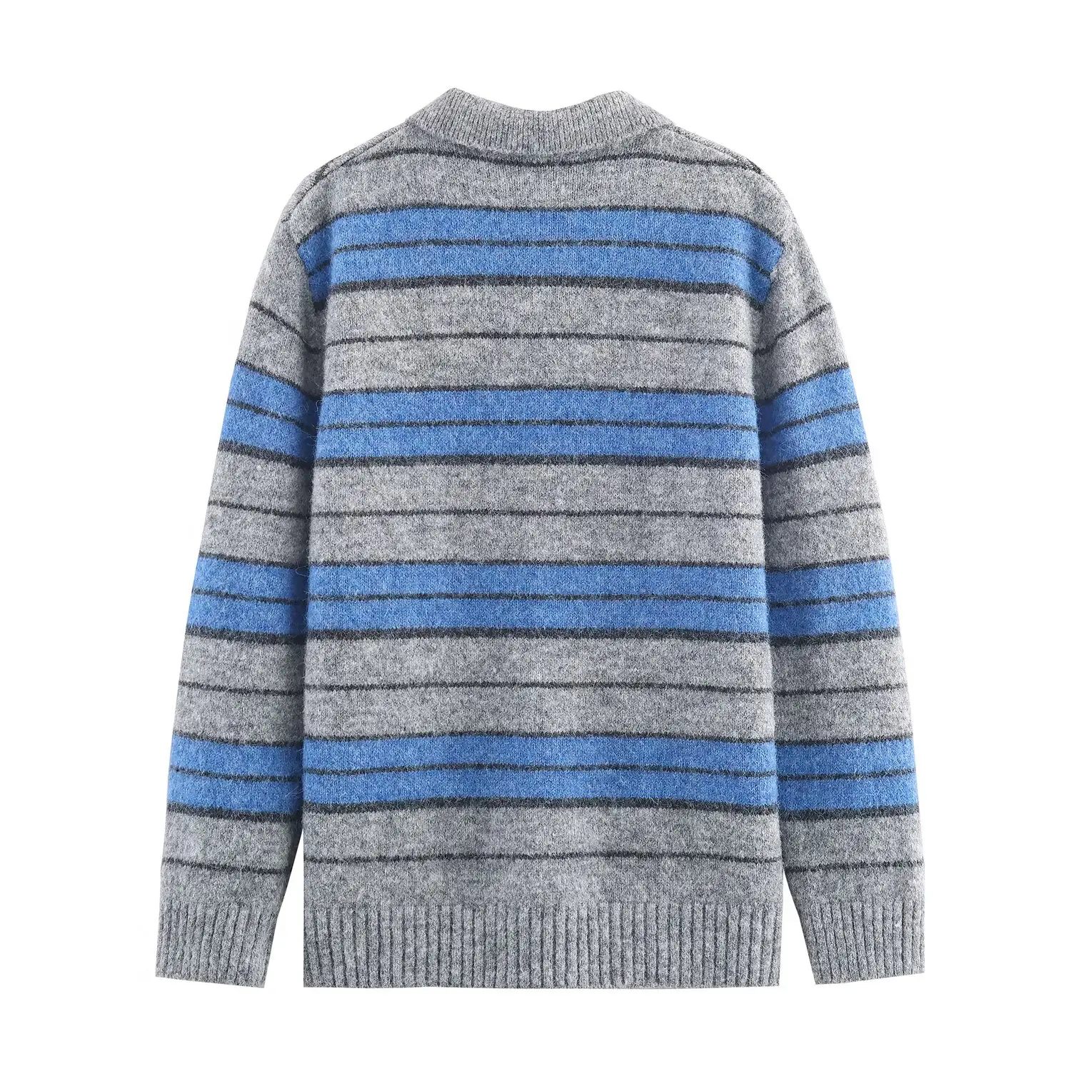 DiYiG WOMAN 2025 موضة شتاء جديدة سترة مخططة متباينة أنيقة بياقة بولو كل مباراة سترة بأكمام طويلة Mujer