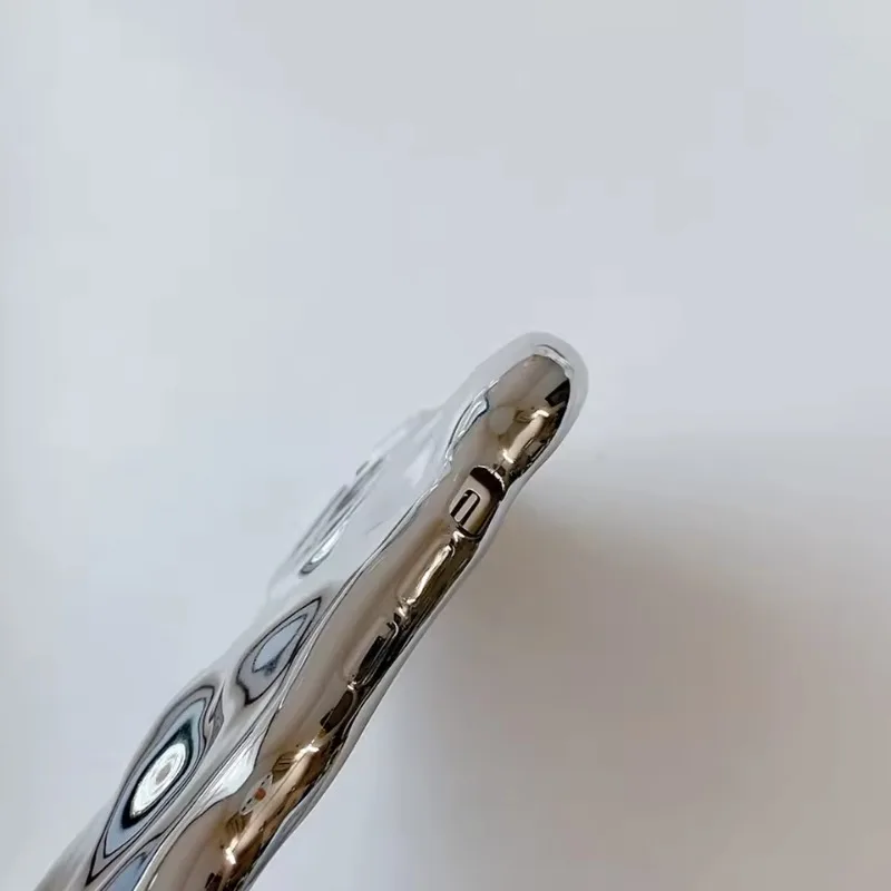 Wavy 3D Meteorite Texture Plating Silver Phone Back Case For IPhone 16 15 14 13 12 11 Pro Max Cover Camera Lens Protective Cover