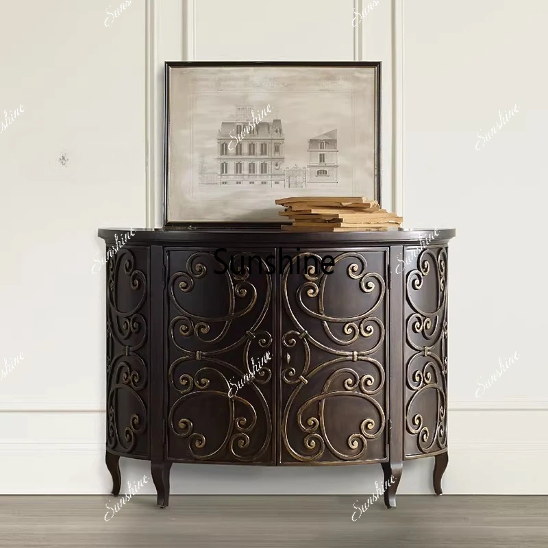 

American modern solid wood simple entrance semi-circular foyer decoration sideboard