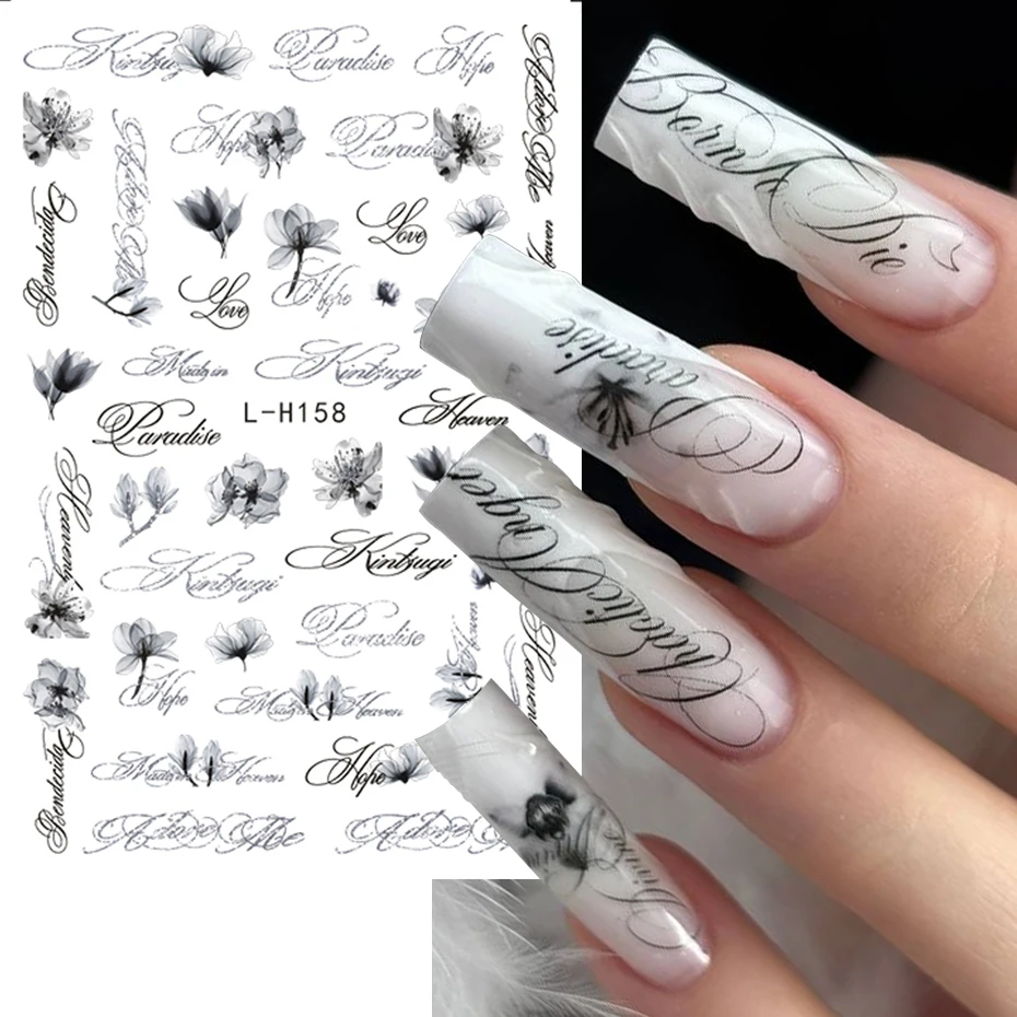 2/3 piezas calcomanías de uñas con letras en inglés estilo punk letras góticas artísticas charms de uñas Y2K metálicas retro decoración de uñas 2