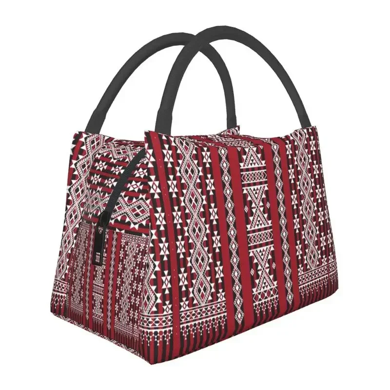 Red Kabyle Carpet Pattern Thermal Insulated Lunch Bag Geometry Geometric Resuable Lunch Tote for Outdoor Picnic Meal Food Box