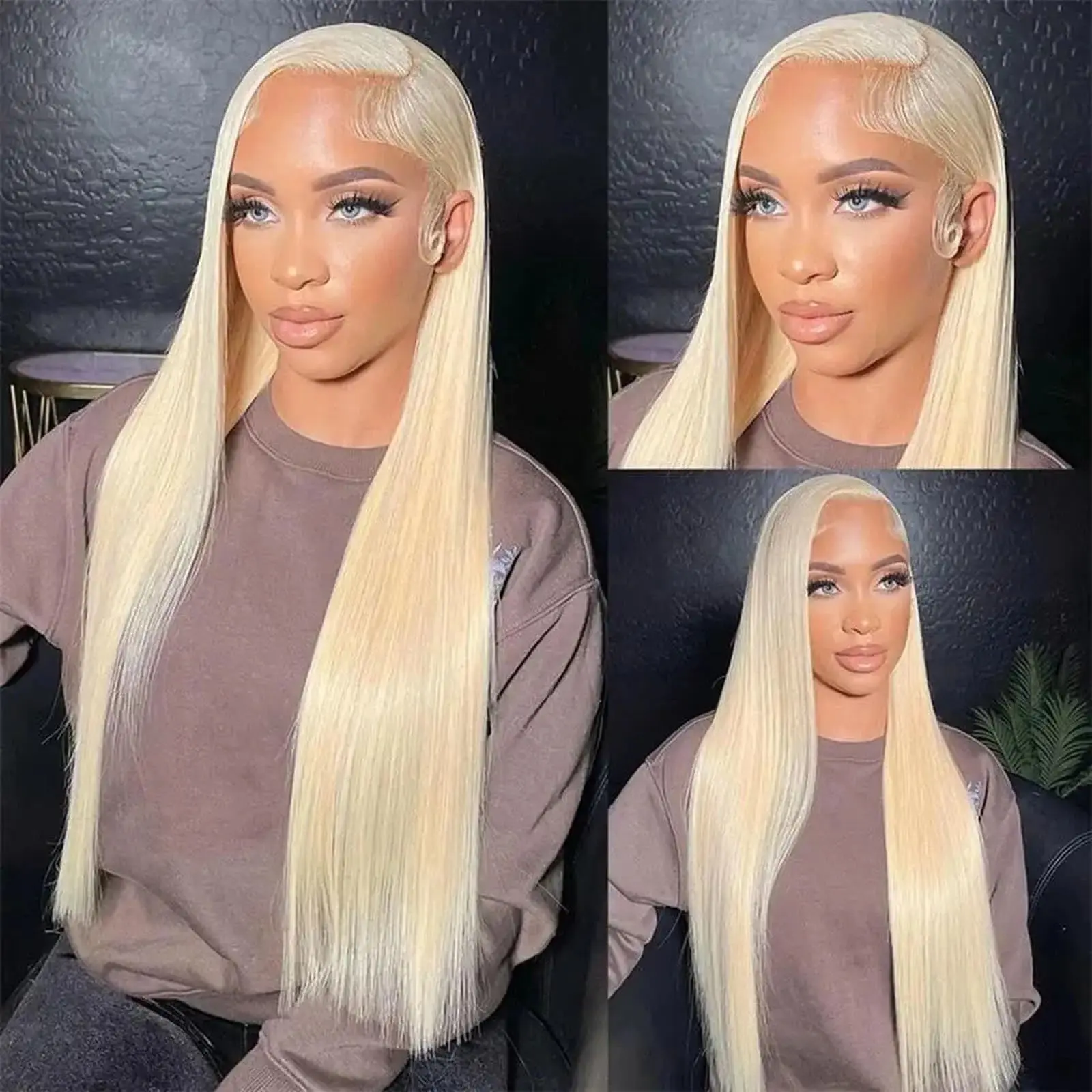 Golden Blond 13*4 Lace Font Headgear Chemical Fiber Long Straight Hair Wig Synthetic Pre-pulled Bairline Straight Hair Wig
