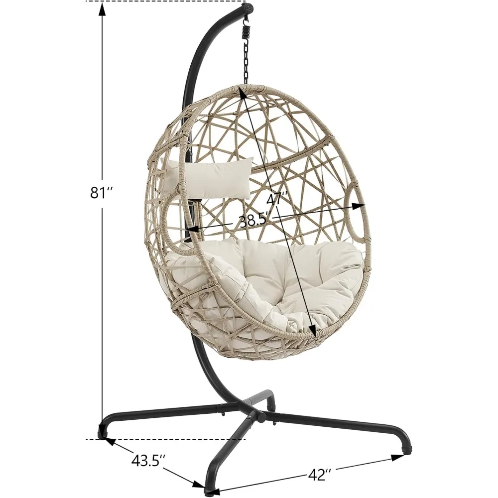 Egg Chair Patio Hanging Swing  Stand Hanging Lounge  Wicker  Hammock Chair with Cushion Hanging Basket Chair Hammock