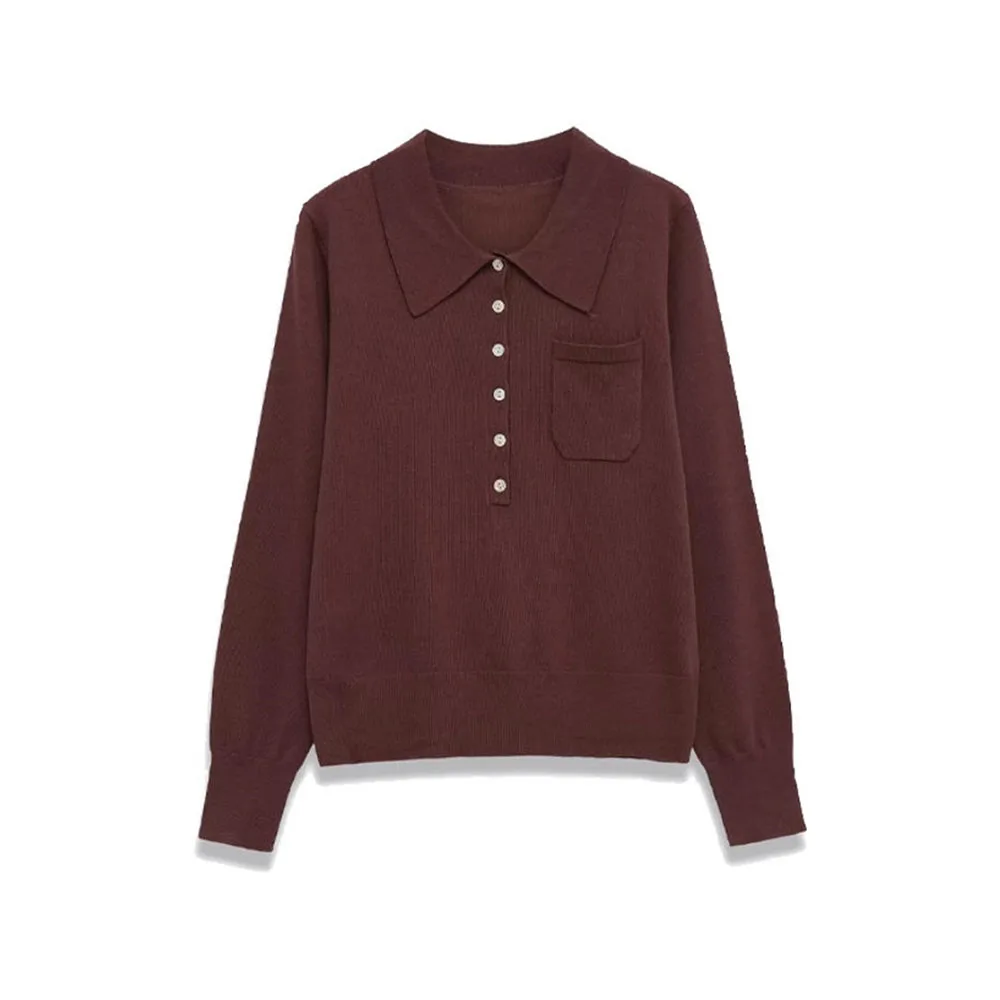 

Осенний новый женский вязаный свитер из смесовой шерсти с одним карманом и длинными рукавами для поездок на работу