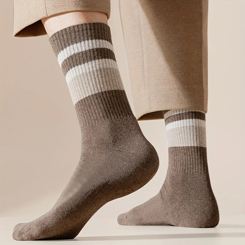 Chaussettes vintage à rayures pour hommes, chaussettes thermiques respirantes, chaussettes confortables pour hommes, automne et hiver, 4 paires