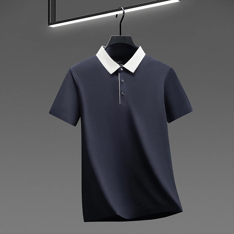 Herren-Poloshirt mit Farbblock-Kragen, schnelltrocknend, atmungsaktives Material, Kurzarm, Reverskragen, für Business und Freizeit. – Detail 18