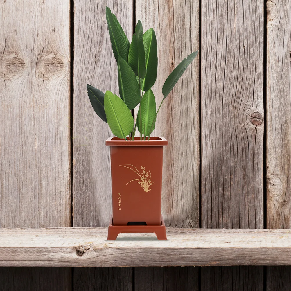 

2Sets Plastic Simulated Zisha Orchid Flower Planters with Drainage Trays for Indoor Outdoor Plants Nursery Decor