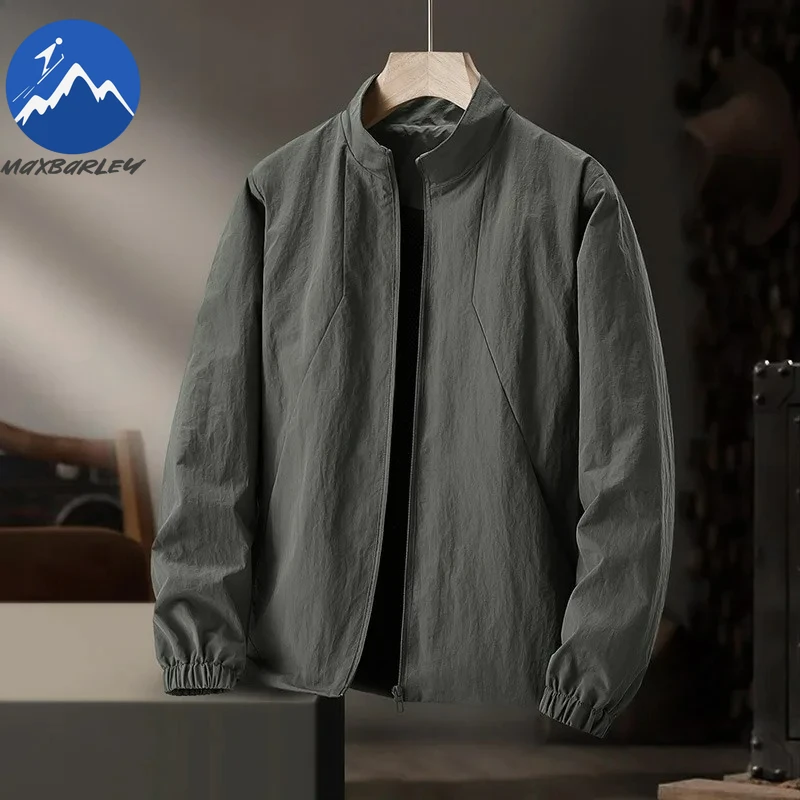 Maxbarley Mens Jacket Classics Stand Collar Hiking Travel Nylon Waterproof Coat High Quality Outdoor Lightweight Leisure Wear