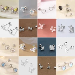 Korean 925 Silver Needle Tragus Piercing Helix Studs Earrings for Women 2Pcs Butterfly Heart Trendy Ear Piercing Body Jewelry