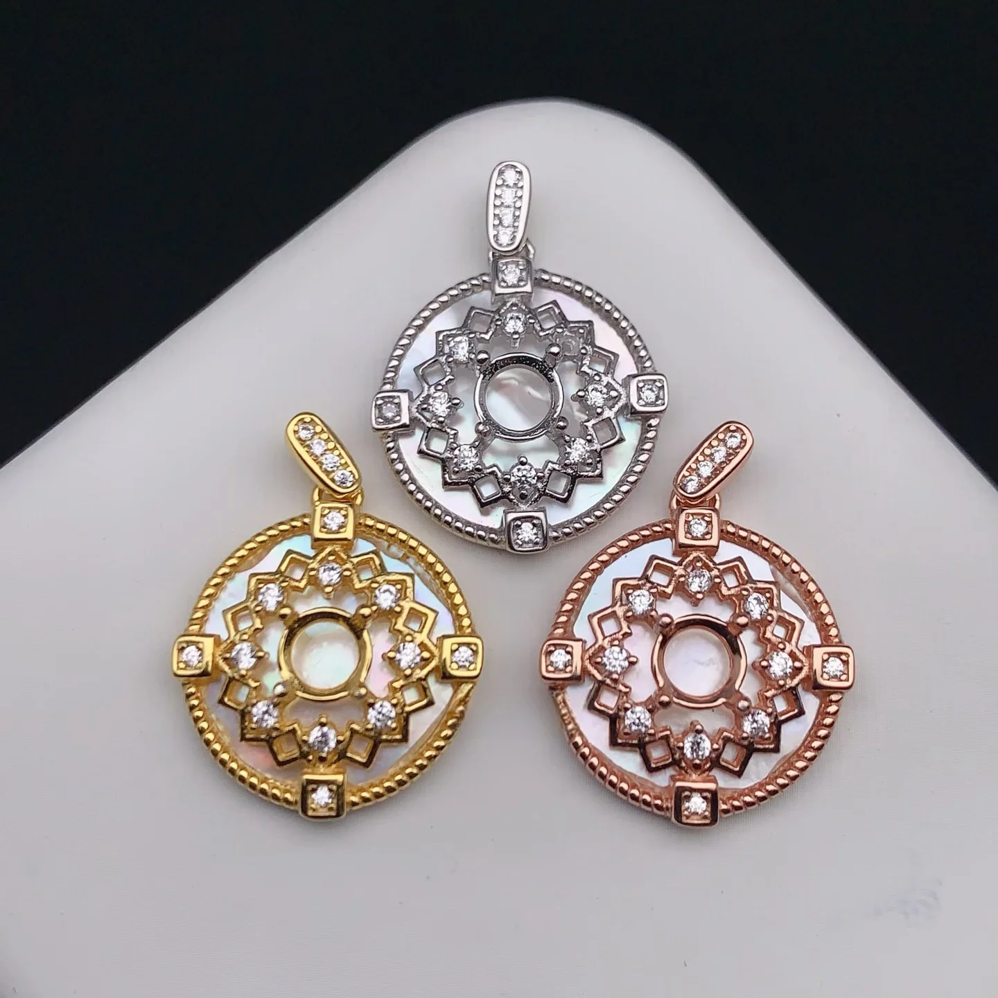 MeiBaPJ Inlay 5mm Circle GemStone S925 Sterling Silver DIY Empty Pendant Holder for Women Fine Jewelry Accessory Free Mail