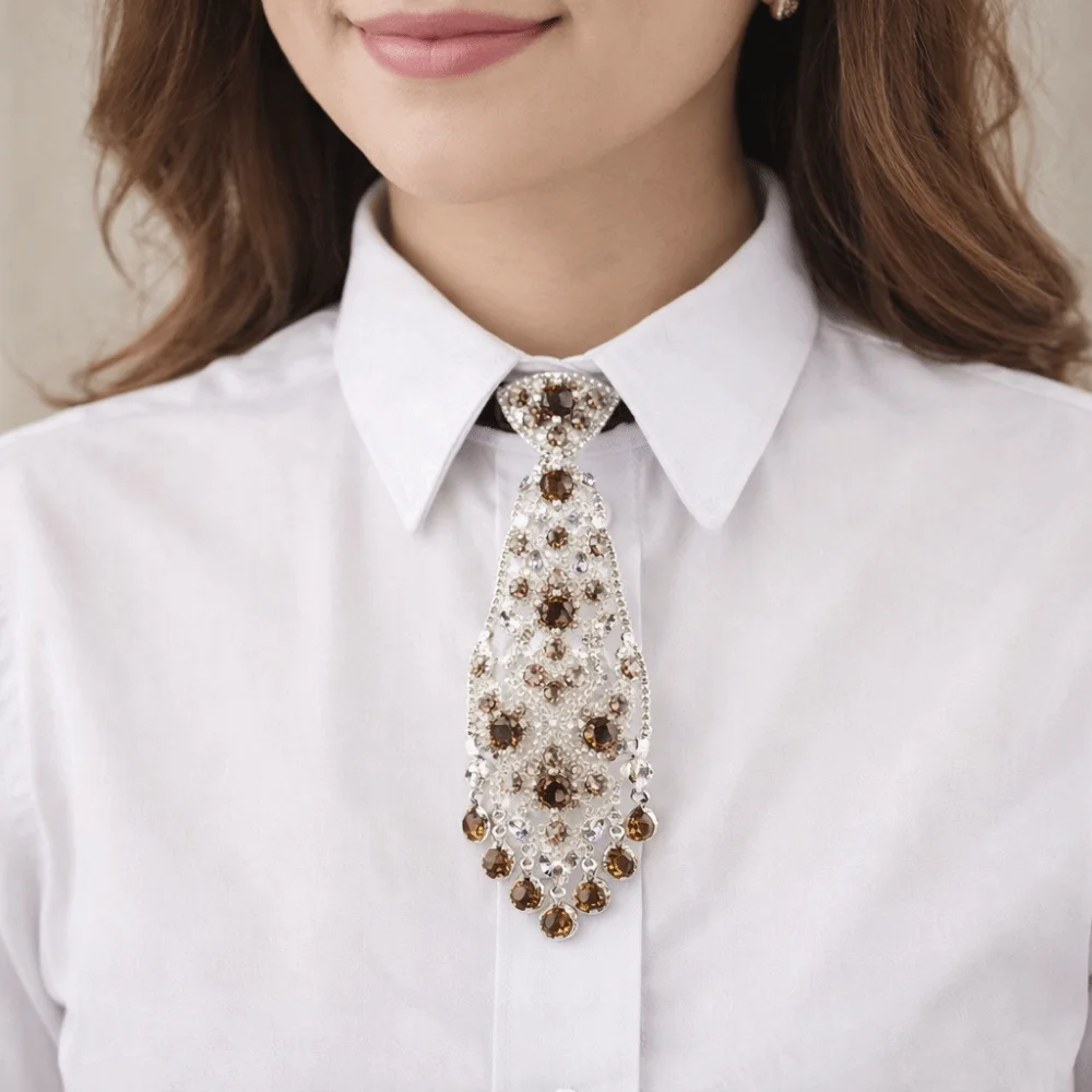 

Trendy Adjustable Rhinestone Necktie Tassel Gentleman Style Formal Business Ties Suit Accessories Luxury Crystal Necktie Unisex