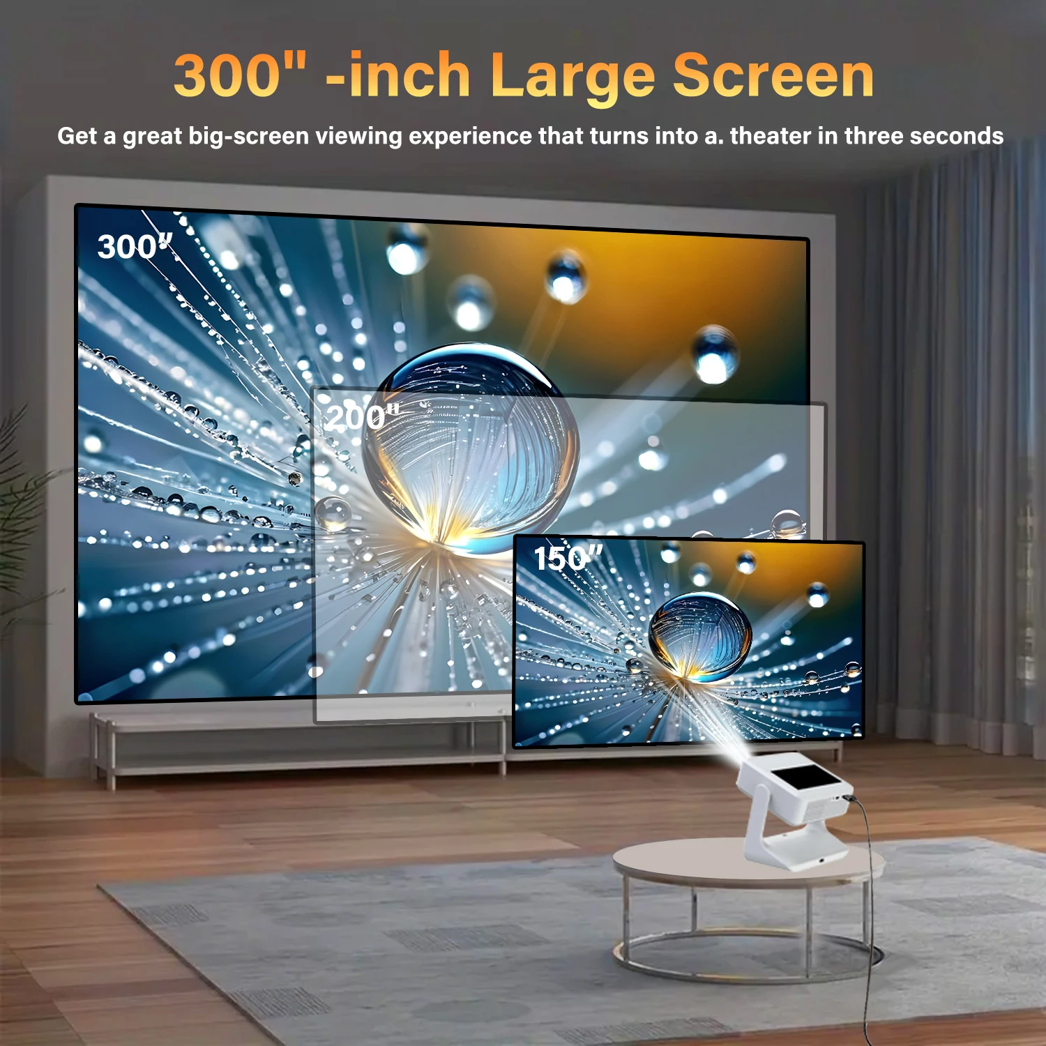 Projektor 4K 1080P, 8" Touchscreen, WiFi Bluetooth, Dual Screen HDMI USB, Heimkino Film Karaoke