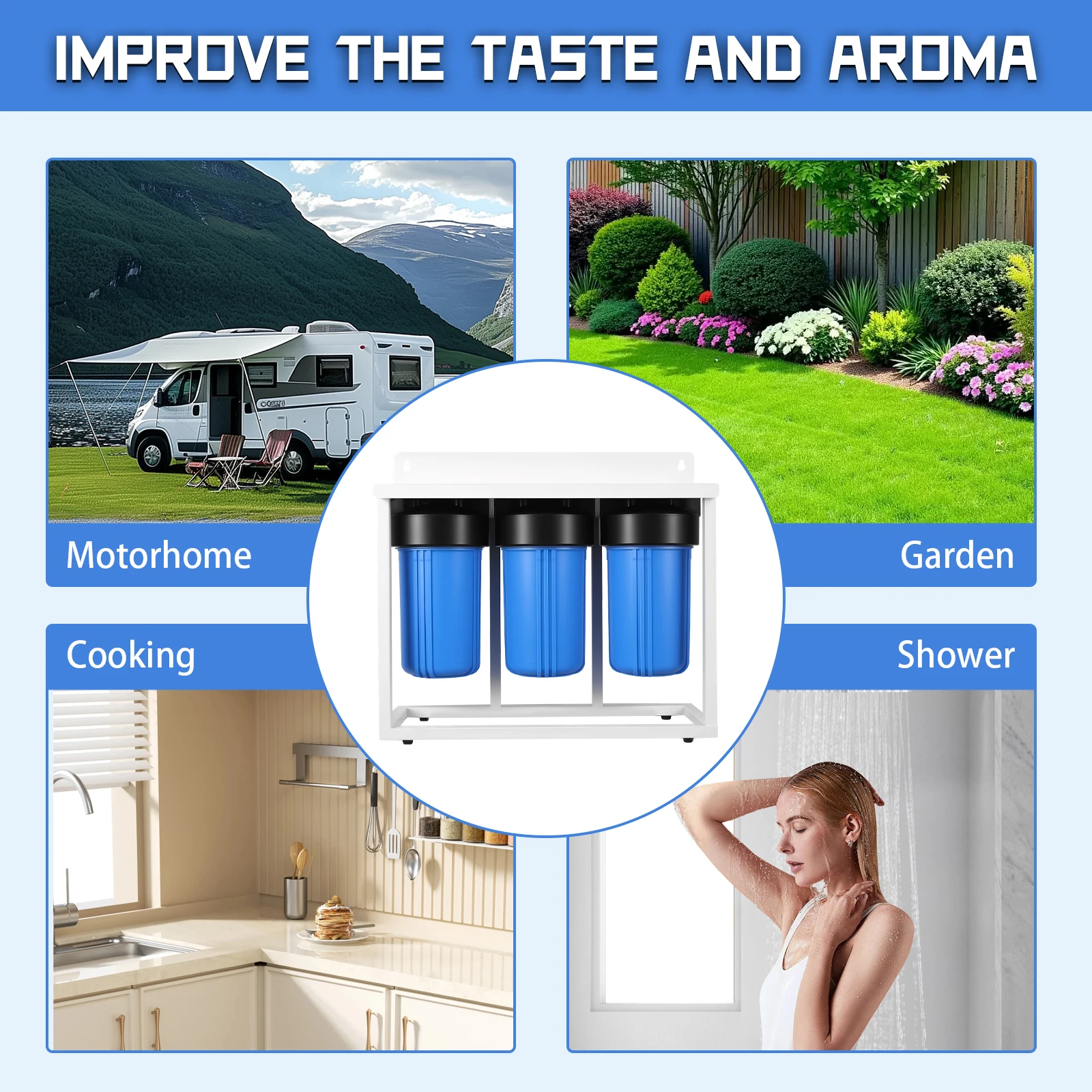 

3-Stage Whole House Water Filtration System W/ 3 Filters Cartridge Drinking Water Filtration System for Travel Trailers Boats