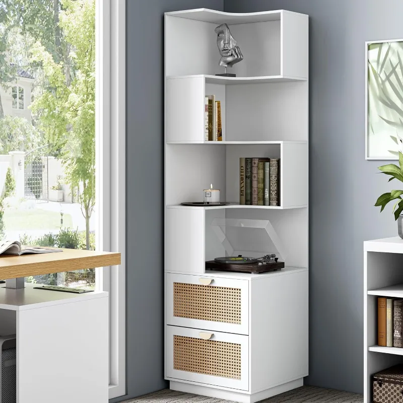 Reversibles modernes Bücherregal, DIY-Design mit Schallwand, L-förmiges freistehendes Holz-Eck-Präsentationsregal für Zuhause O