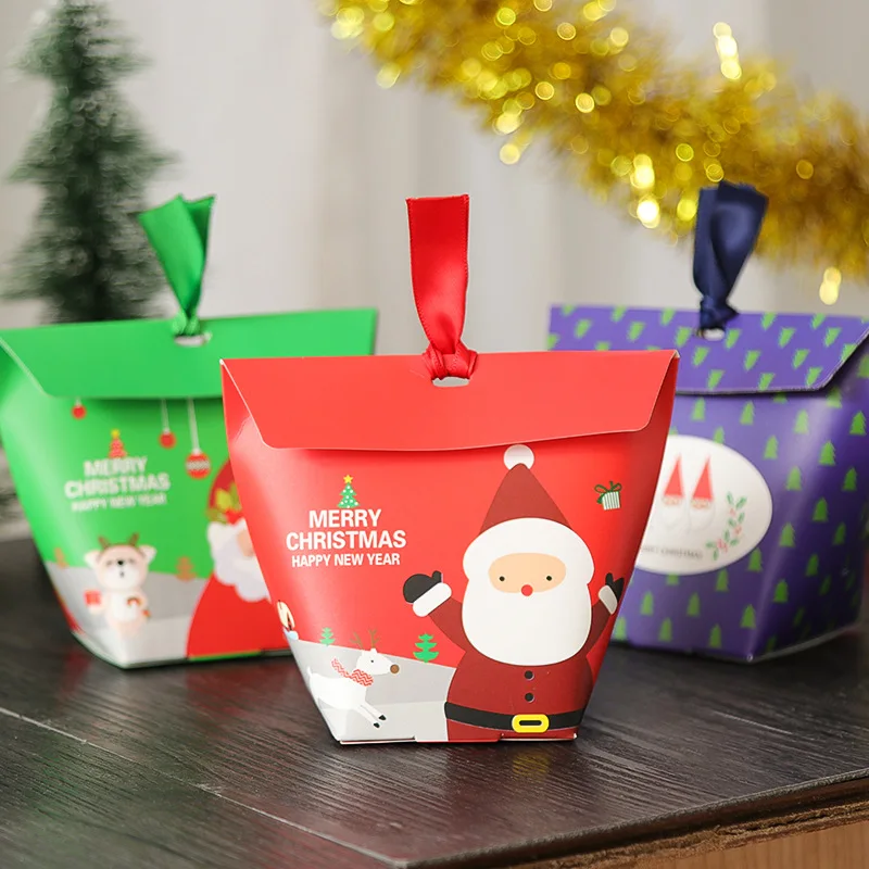 

25pcs Merry Christmas Red Green Candy Box Christmas Tree Decor Carton Santa Kids Gift Bag Candy Container For Xmas New Year B022