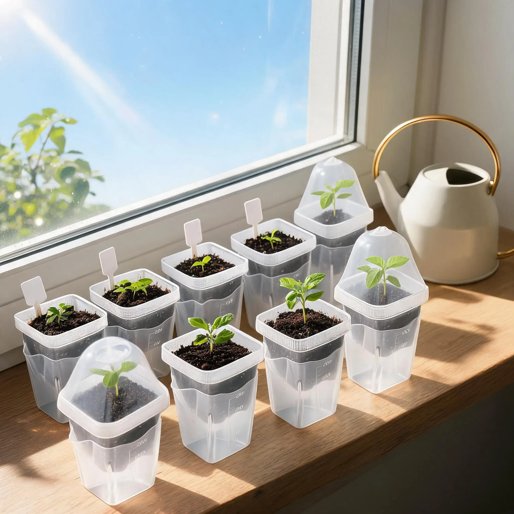 12-Pack Self-Watering Seed Starter Pots with Humidity Domes & Wick Ropes, Clear Plastic Seed Starting Trays for Indoor Germination, Seedling Planting Pots for Garden Propagation