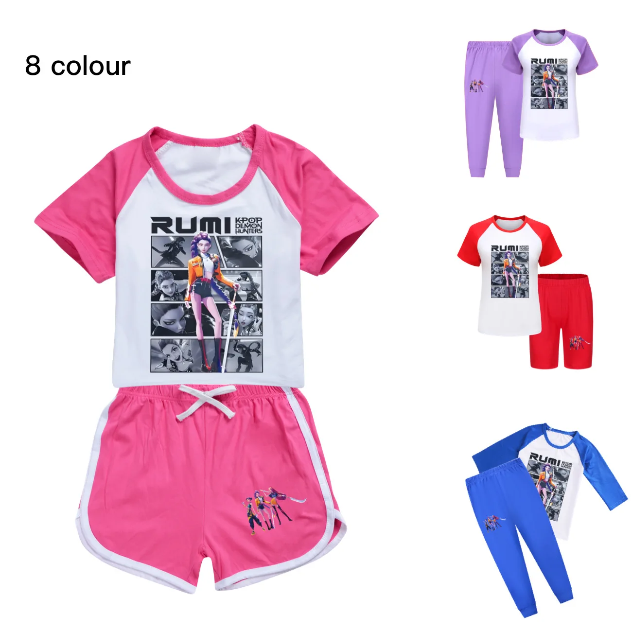 

Kids T-shirt Shorts Suit Children's Girls KPop Demon Hunters Rumi Princess Short Sleeve Tee Pants 2Pcs Clothes Sets 4856