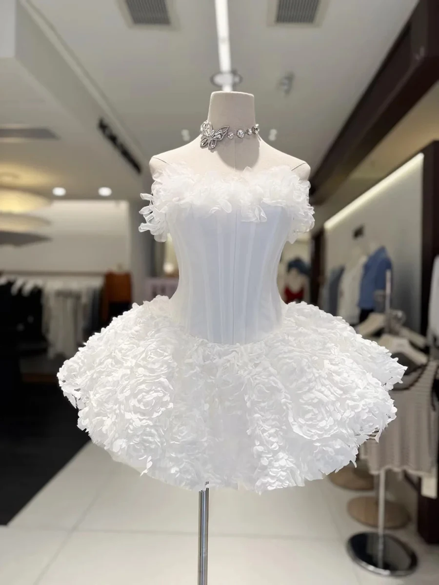 VGH Sexy 3D Bloemen Mini Jurk voor Vrouwen Sweetheart Hals Mouwloos Visgraten Tuniek Verjaardagsfeestje Flirterige Rok Vrouwelijke Kleding