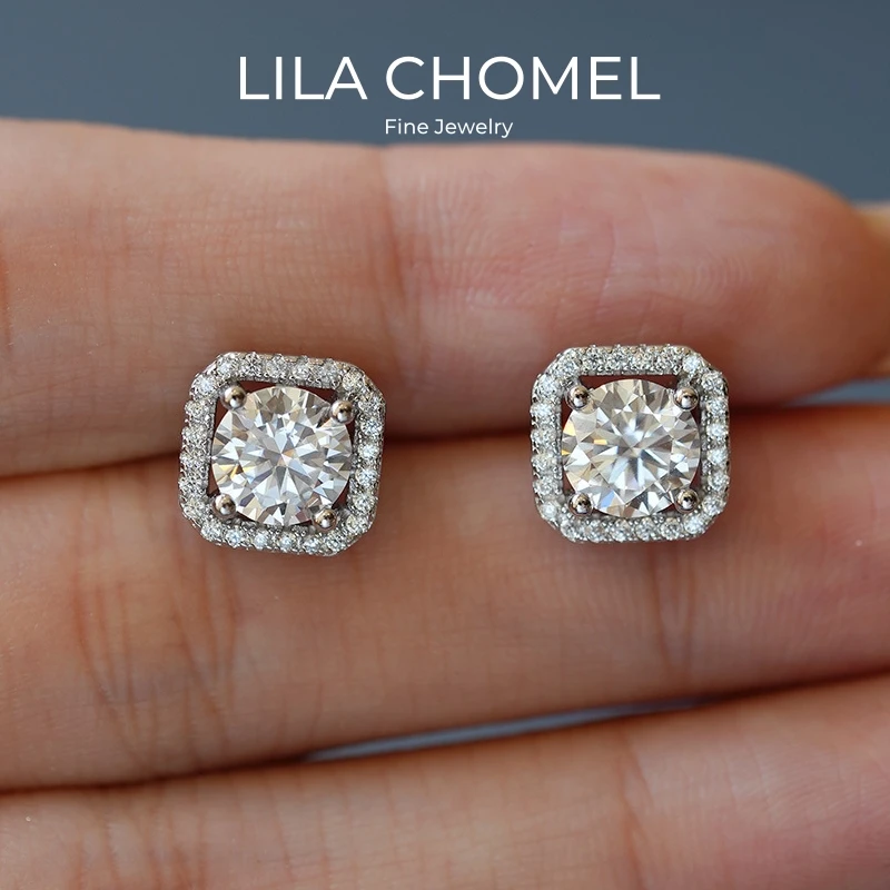 

Girl Friend Valentine's Day White 18K Gold Birthday Stud Earrings 0.5/1CT Moissanite Diamond Women Wedding PT950 Christmas Gift