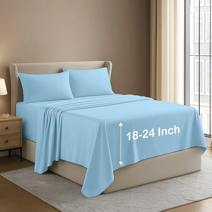 

Комплект простыней Queen из 4 предметов с очень глубокими карманами, 100 египетских хлопка, мягкие и дышащие простыни, подходят для матраса с высоким матрасом от 18 до 24 лет,