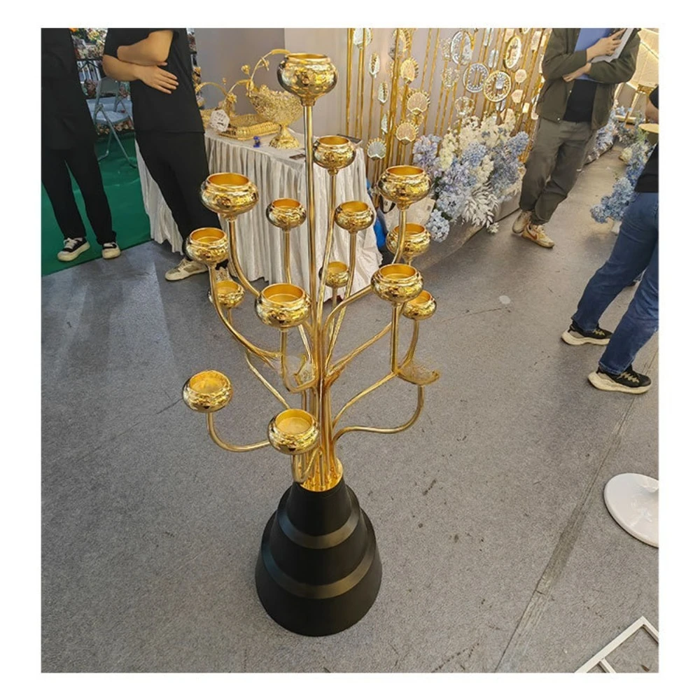 

Large mirror gold brass candlestick 15 arm branch metal candlestick wedding banquet ornament