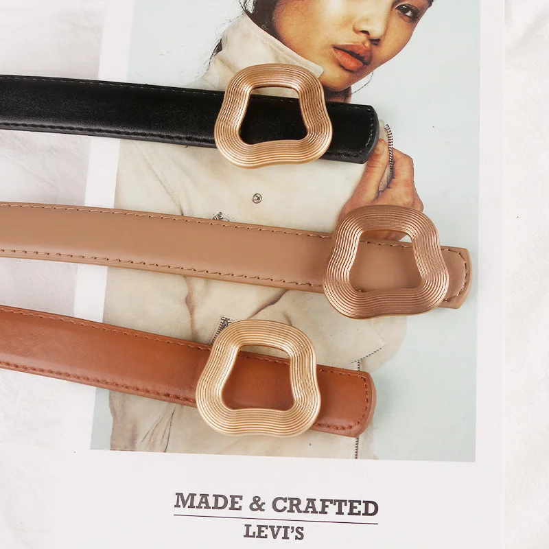 حزام جلد حقيقي أنيق للنساء الغزلان جودة عالية أنيقة الأعمال حزام نسائي راعية البقر الغربية حزام دلو ذهبي