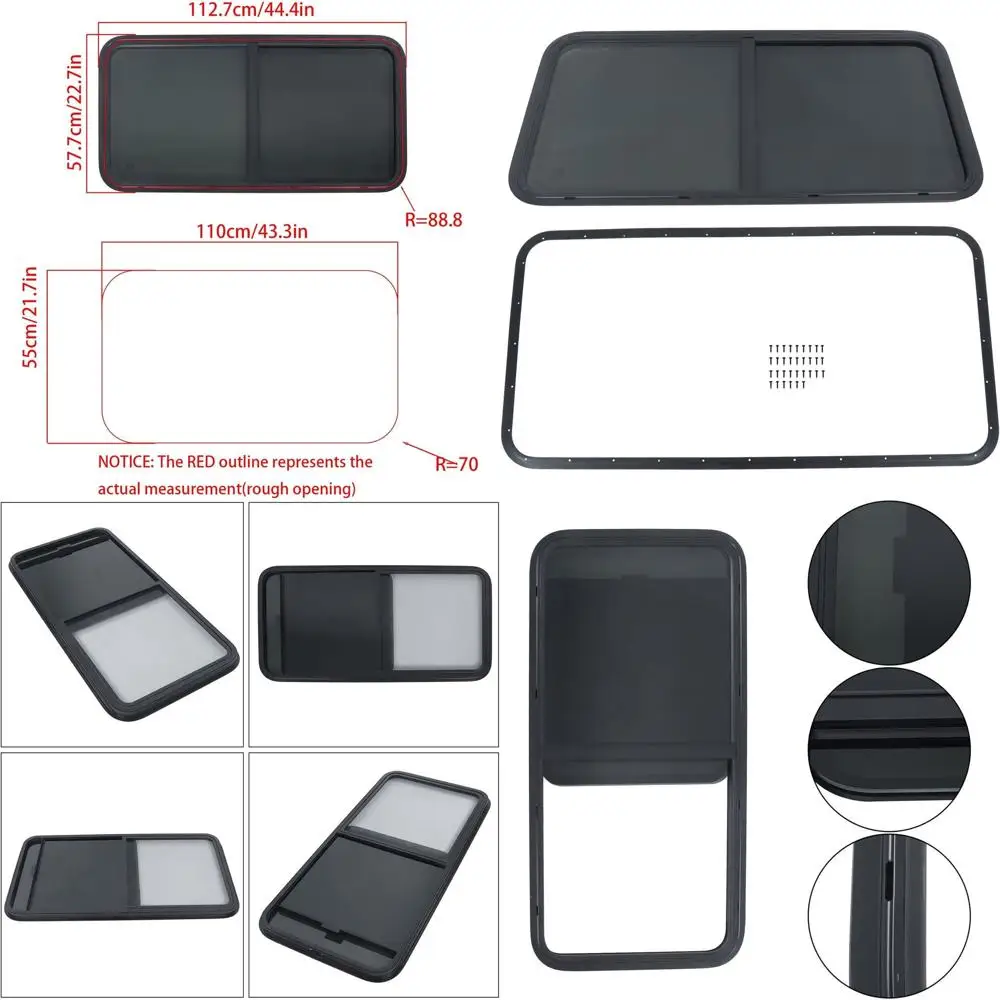 

labwork 42inch W x 22inch H RV Horizontal Slide Window Suitable for Camper Cargo Trailer - Tempered Glass with Screen DOT Certif