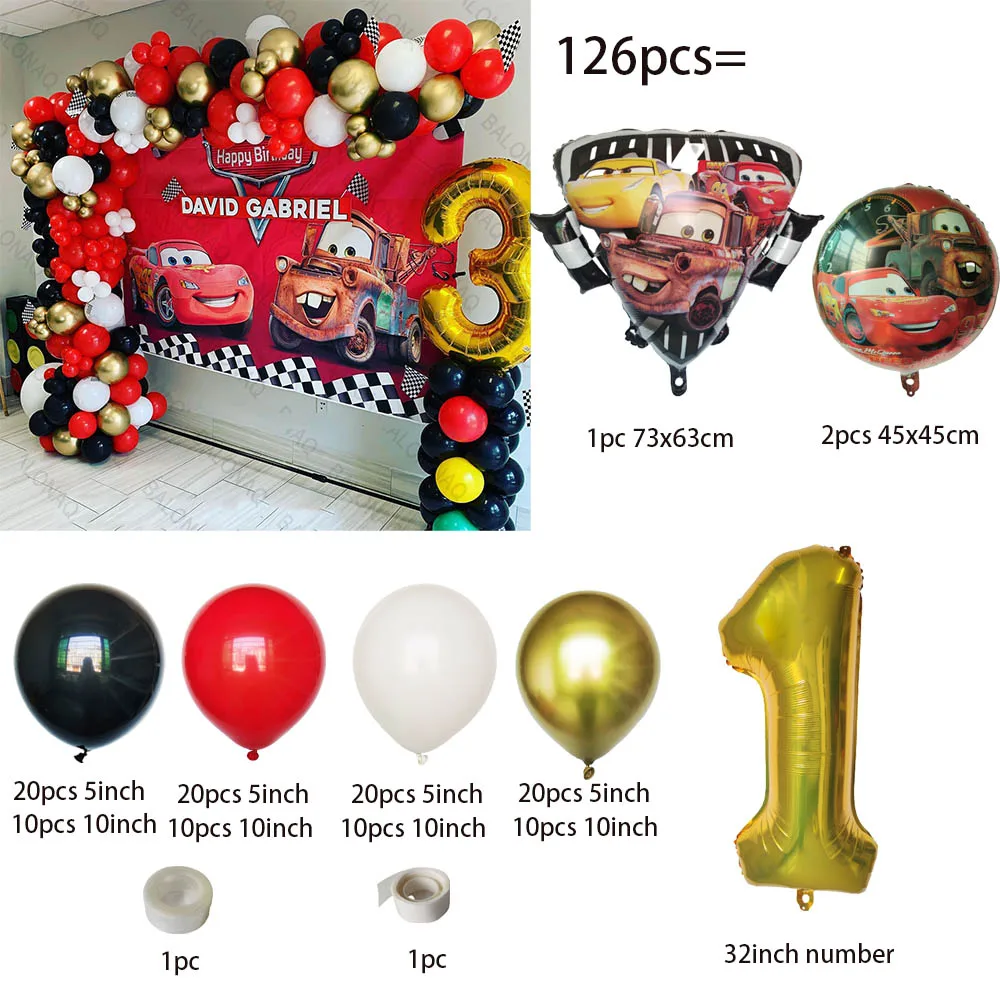 126pcs Cars 32Inch number Foil Balloon Lightning McQueen Helium Balloon set Birthday Party Decoration Kids Toy baby shower