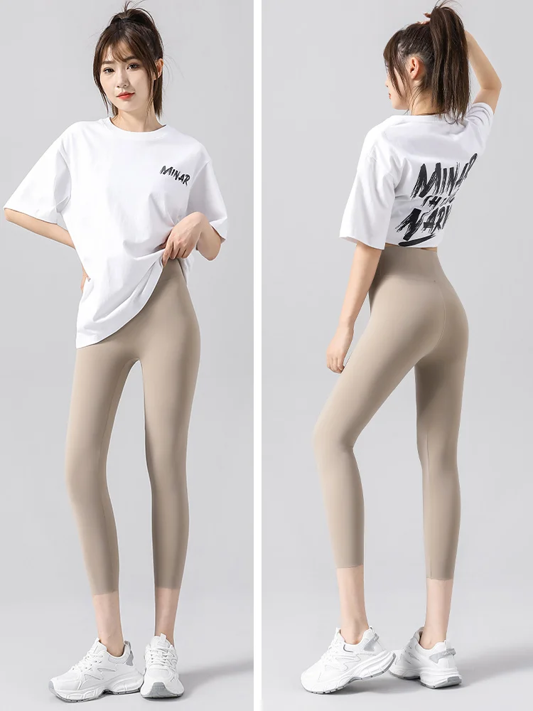 Pantalones de Arca de piel de hielo para mujer, pantalones finos de verano, protección solar súper fino, cintura alta, talla grande, siete pantalones de Yoga, capa Base