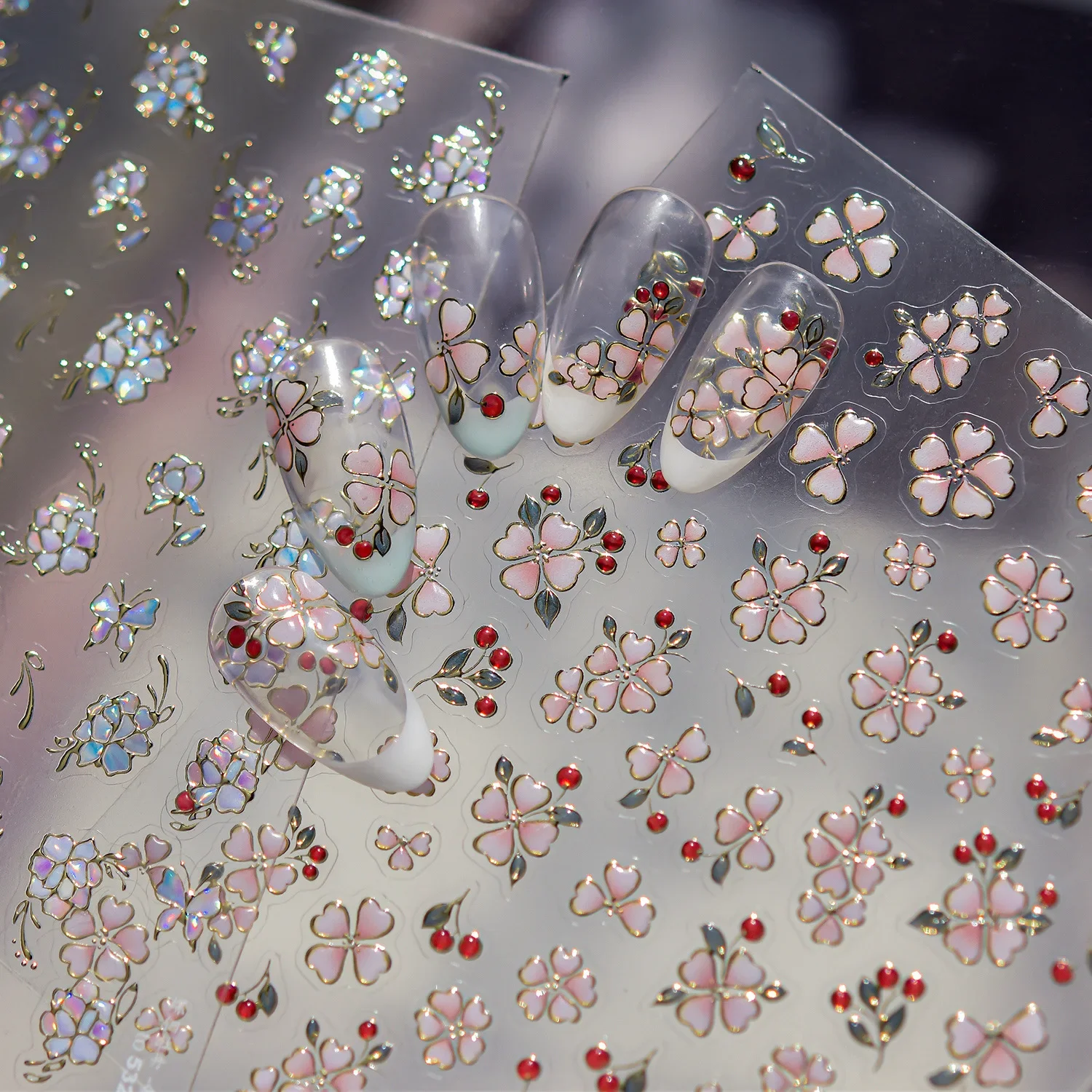 Encanto flor de melocotón flor rosa loto elegante mariposa copo de nieve perla Bowknot exquisitos pegatinas para decoración de uñas herramienta de manicura calcomanías