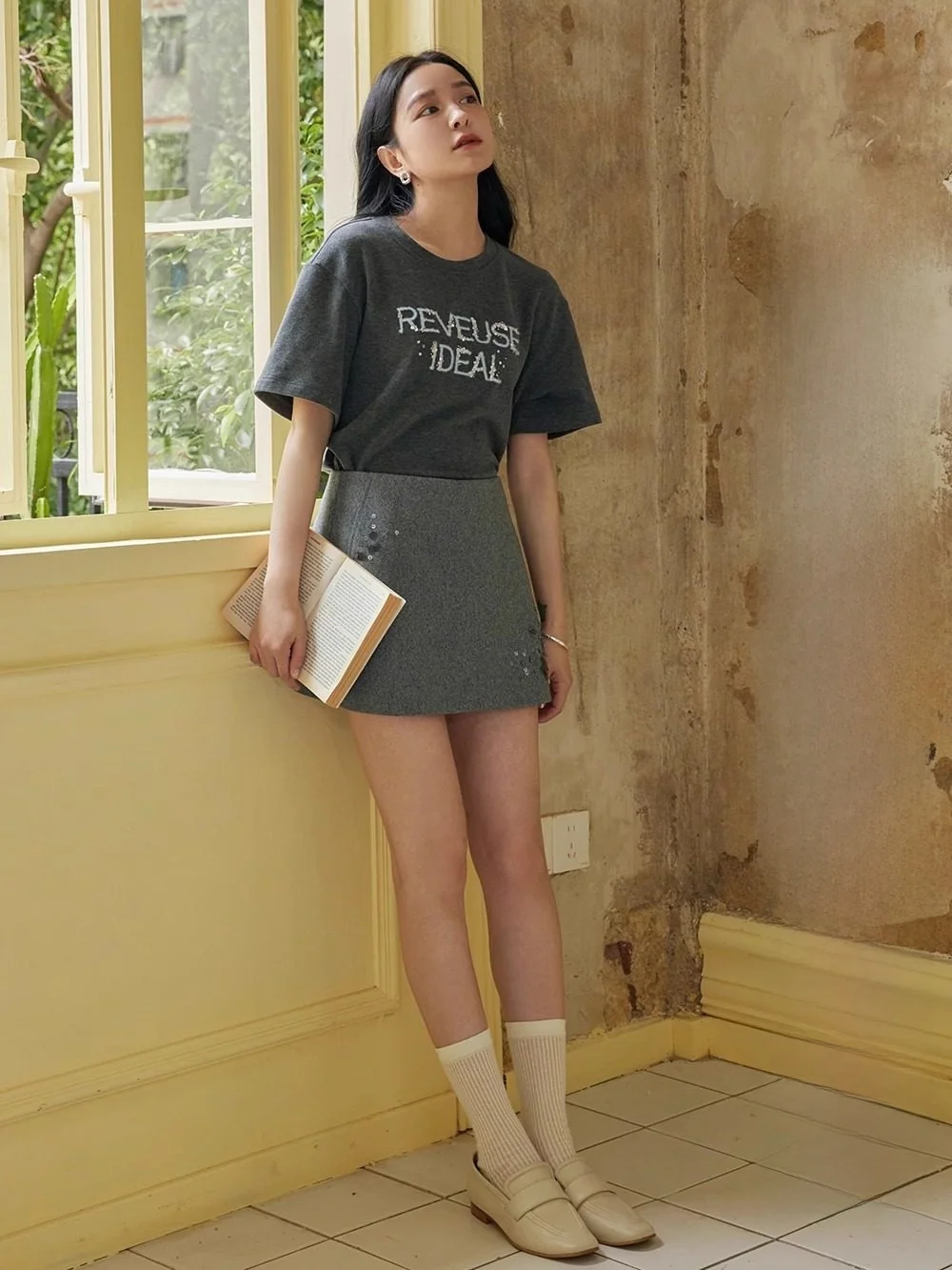 

Elwing Original Handmade Beaded Letter Embroidery ort Sve round Ne T-irt Women Summer Versatile Quali Top Cotton P...