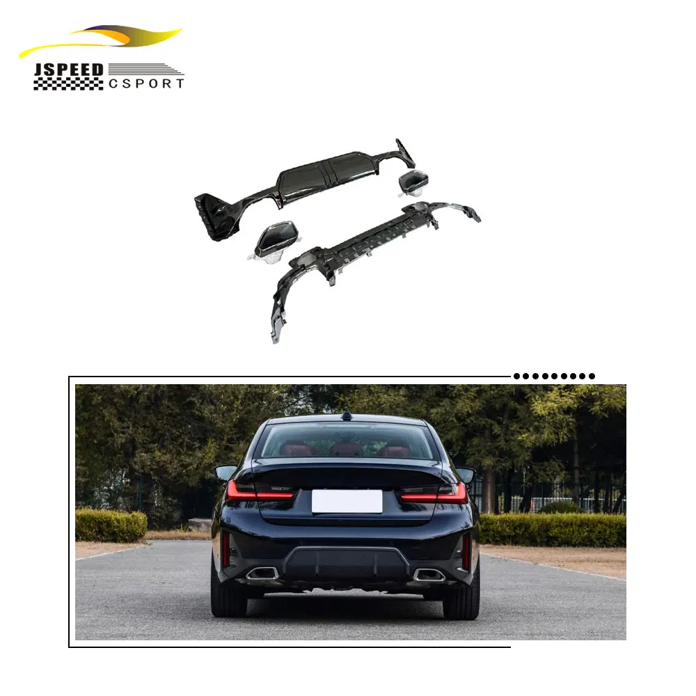 Rear Diffuser With Silver Square Tips Body Kit for 3 G20 M-Sport Glossy Black Painted 2023-2024