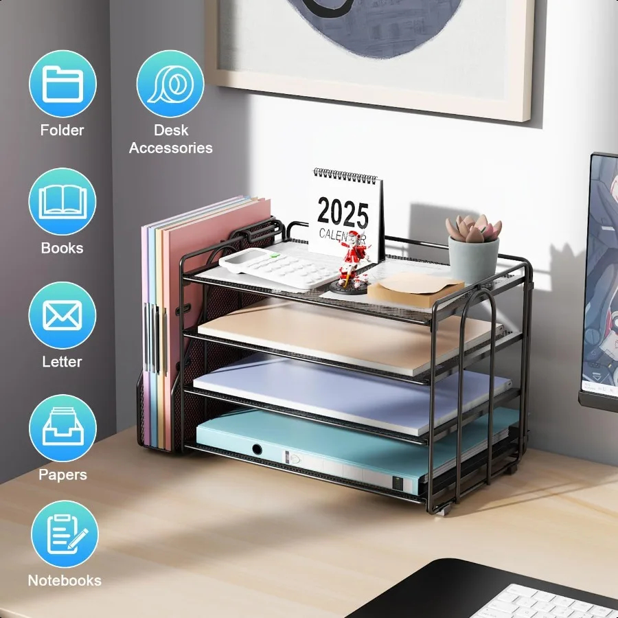 منظم ورق من 4 طبقات مع حامل المجلات ومنظمات المكتب وملحقات المكتب ومنظمات مكان العمل