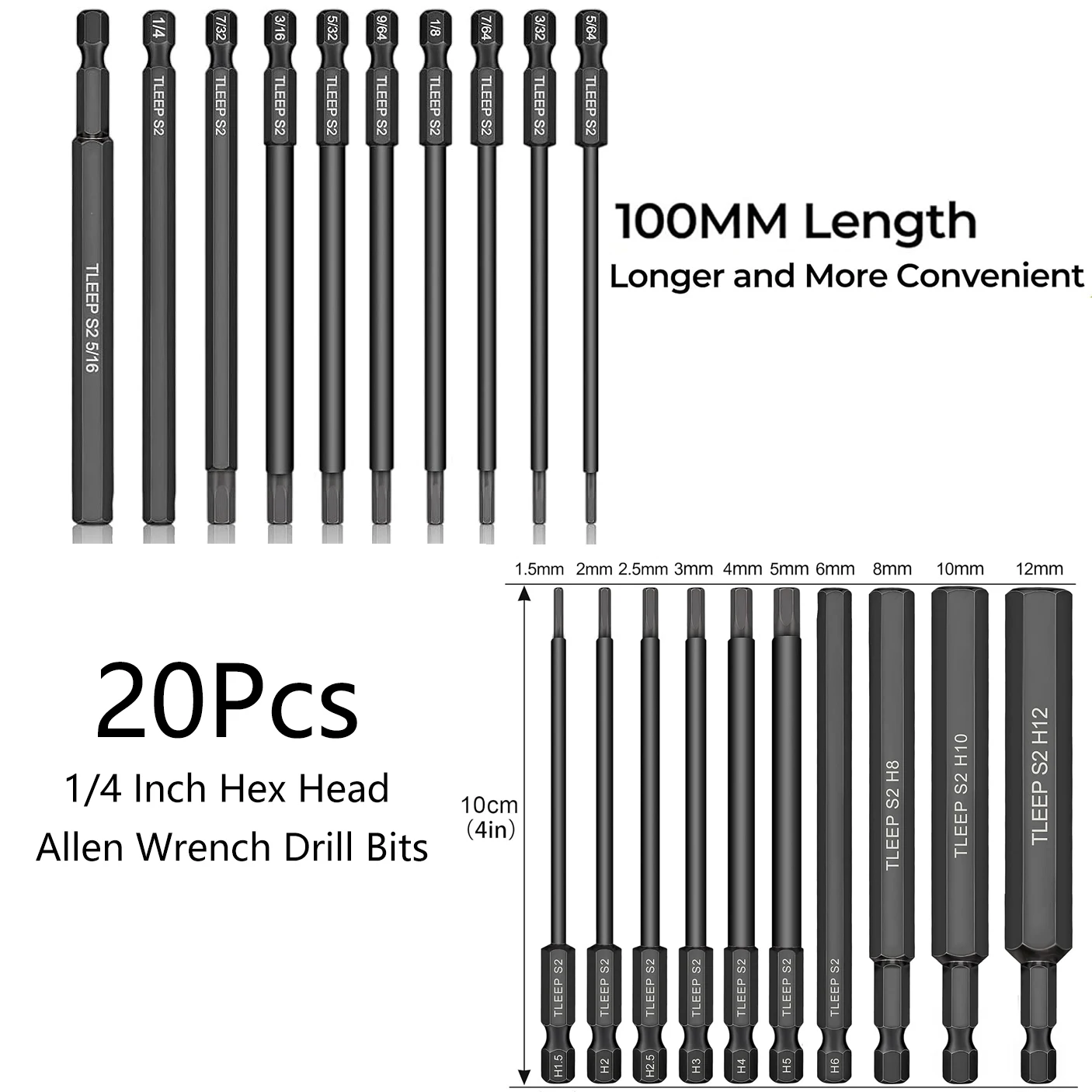 Juego de puntas de destornillador con puntas magnéticas de acero S2 SAE de 5/16 "a 5/64" y métrico de 12 mm a 1,5 mm para muebles tipo Ikea