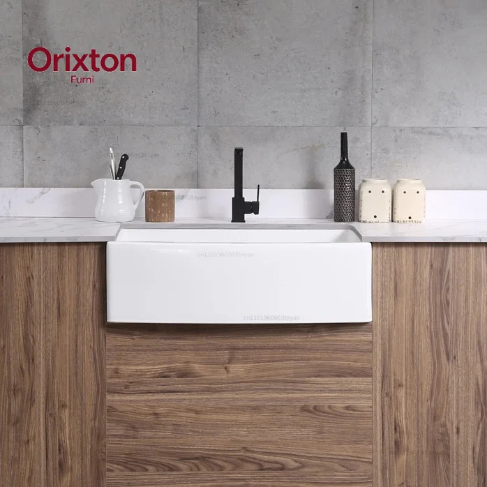 Modern Rectangular Ceramic Farmhouse Sink White Color Single Bowl Undermount Kitchen Sinks