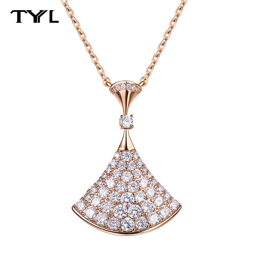 

TYYL Elegant Divas’ Dream Series Fan Shaped Full Diamond Zircon Pendant New Small Skirt Necklace Rose Gold Chain Women’s Gift