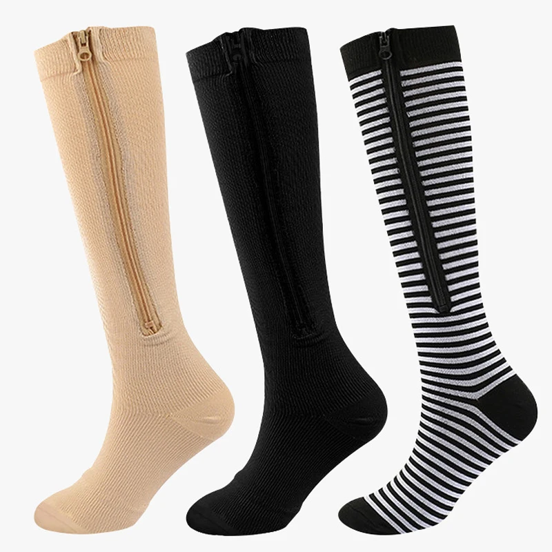 

1 Pair Zipper Compression Socks Women Men High Elasticity Nylon Closed Toe Pressure Stocking for Edema Varicose Veins Men Women