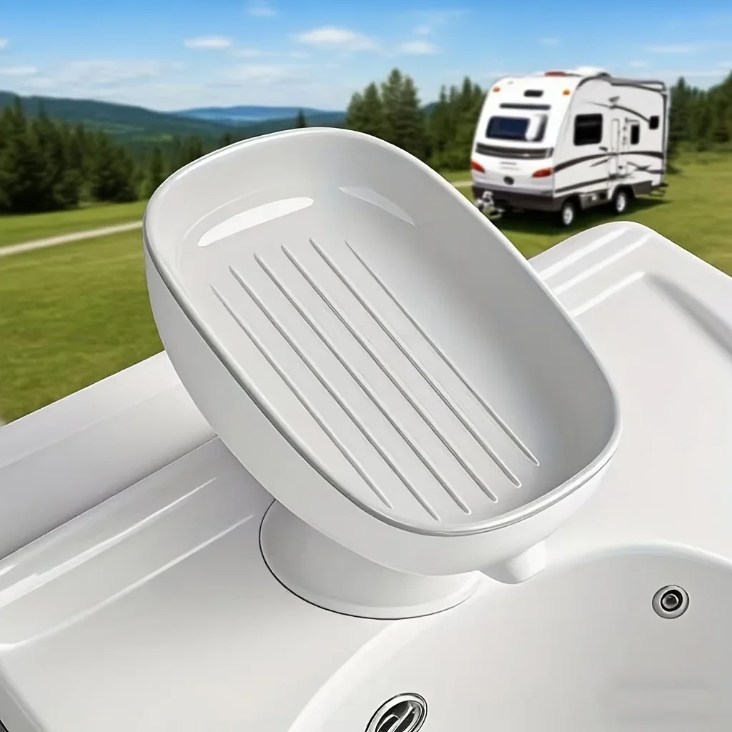 2-in-1 Badezimmer-Seifenhalter mit Saugnäpfen, selbstentleerende Seifenschale für die Arbeitsplatte, doppelter Stauraum für runde und quadratische große Seifen – Detail 7