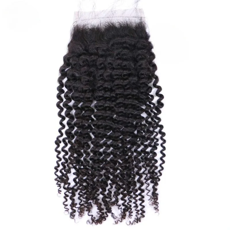 Kinky Curly Lace Closure 4x4 Free Part 100% Virgin Human Hair Extensions Transparent Lace Closure Nature Color Soft and Silky