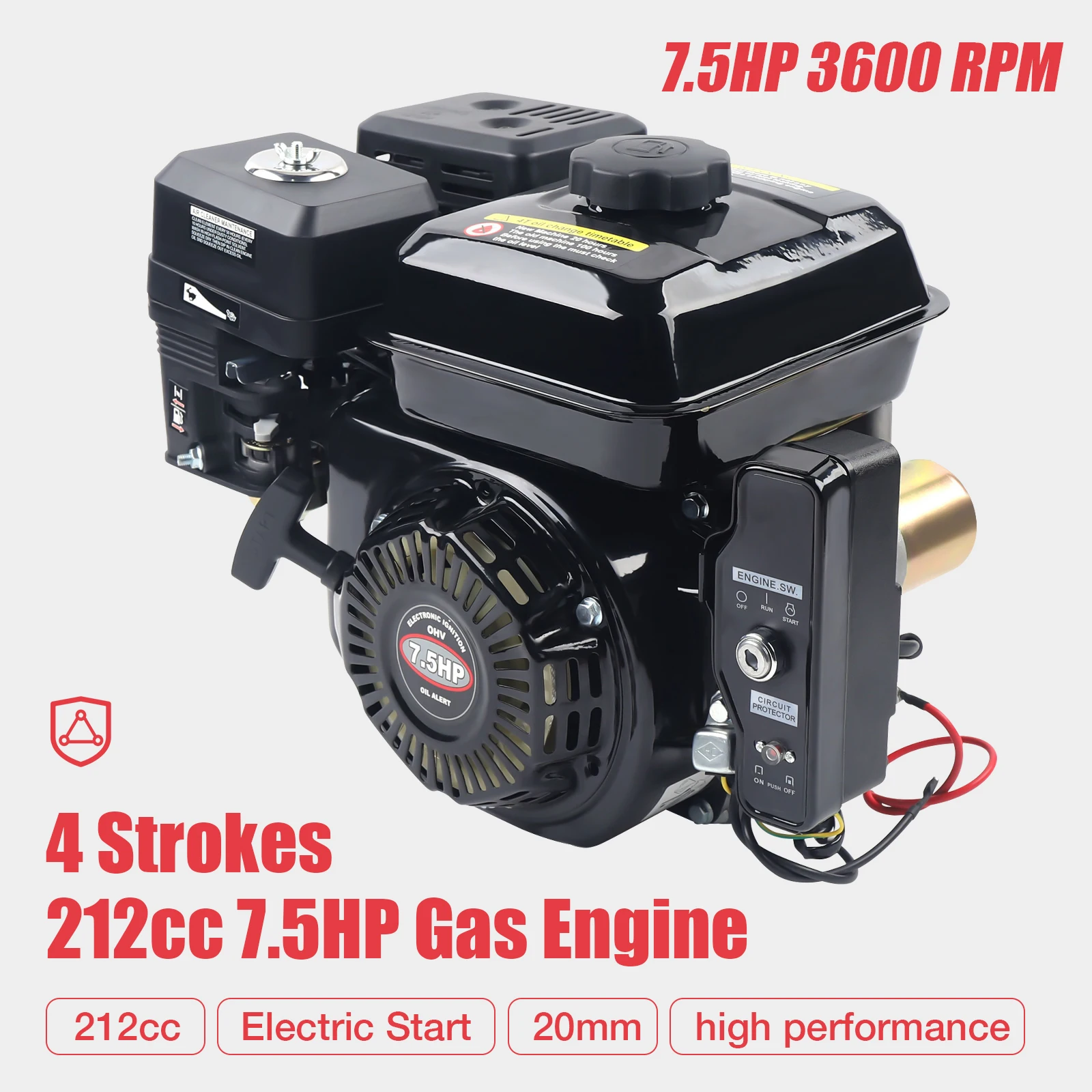 4 Stroke 7.5HP Gasoline Engine Air Cooled Pull Start Moto 1-Cylinder Engine 3600rpm 210cc Gas Engine for Go Kart Patio Lawn