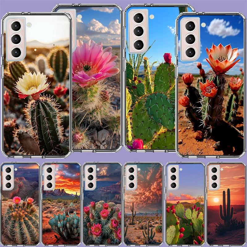 Picturesque Desert With Cacti Clear Phone Cases for Samsung S26 Ultra Galaxy S25 Edge S24 S23 FE S21 Plus S20 S22 S10 Cover Patt