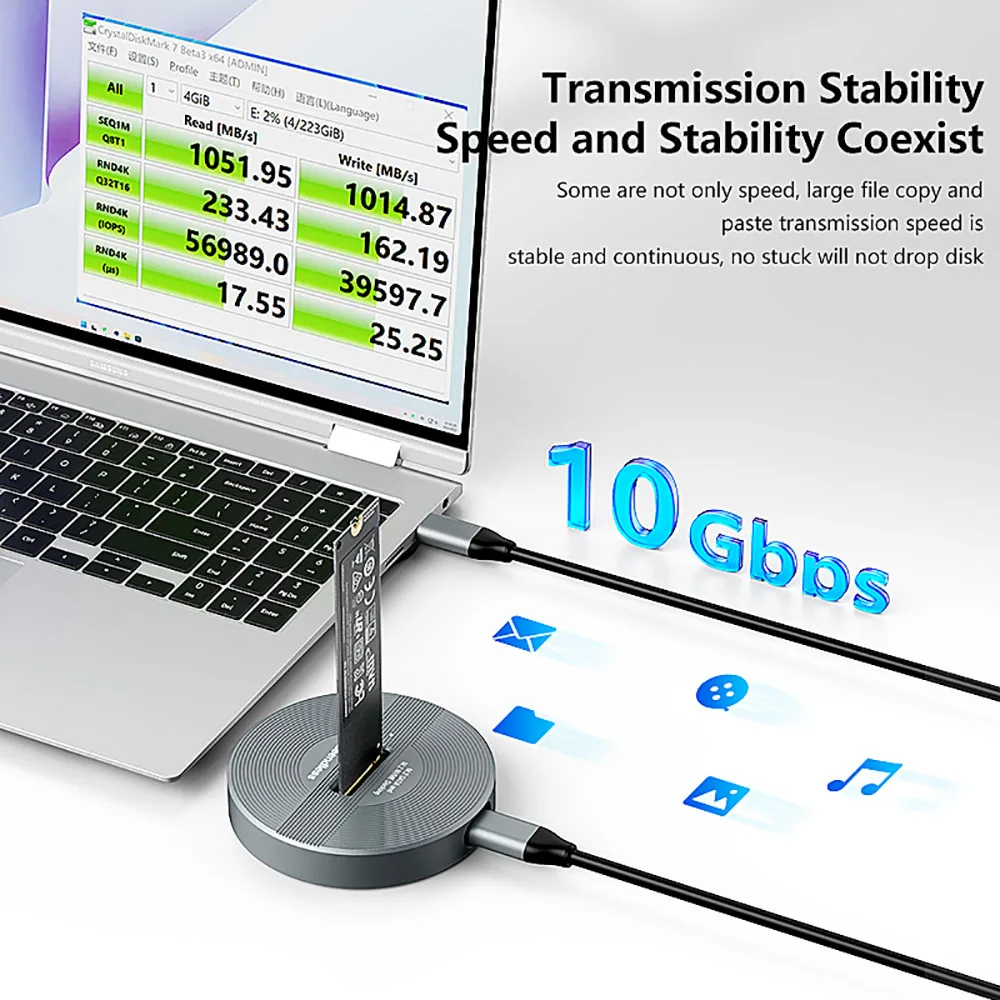 M.2 듀얼 프로토콜 NVME SATA SSD 도킹 C타입 USB 3.1, 2 세대 10Gbps 고속 전송 SSD 케이스, 외장 NVME NGFF SSD 인클로저