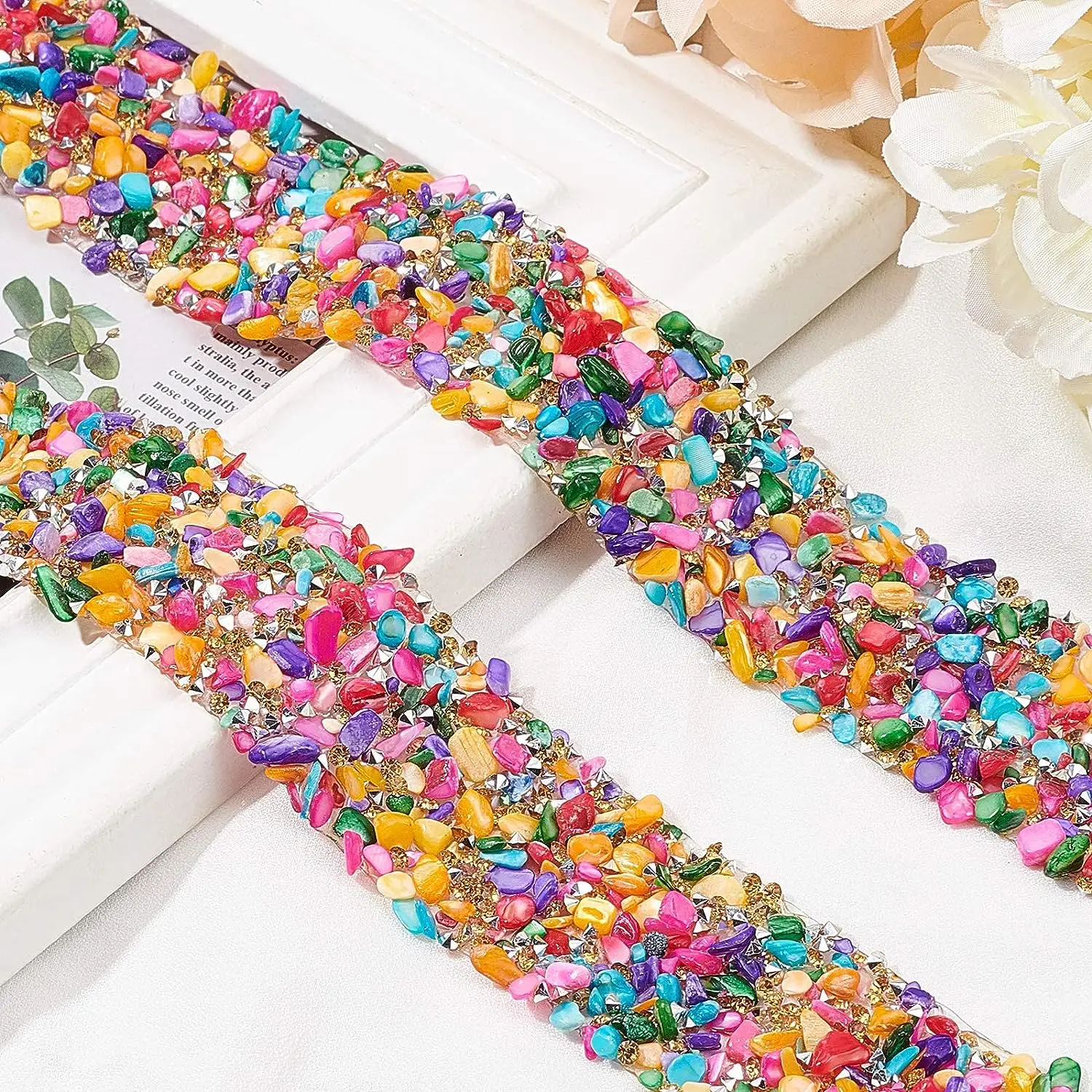 1 Yard Crystal Rhinestone Trim Self Adhesive Colorful Stone Diamond Strip Sewing Drill Tape DIY Clothing Hair Dress Drill Stick