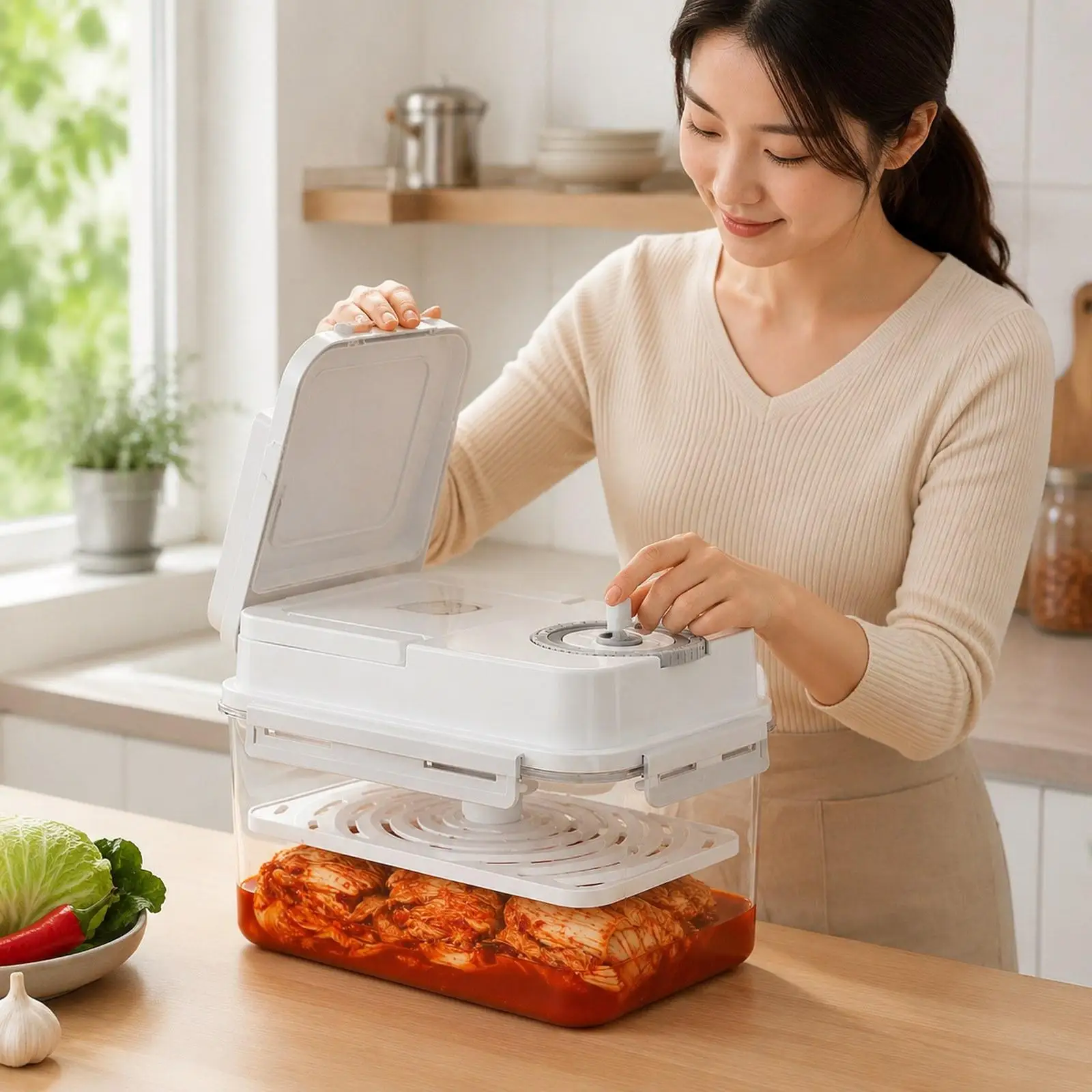 

Kimchi Press Ferment Storage Container Fruit Container Fresh Keeping Box Food Storage Box Pickle Jar for Pantry Fridge Office