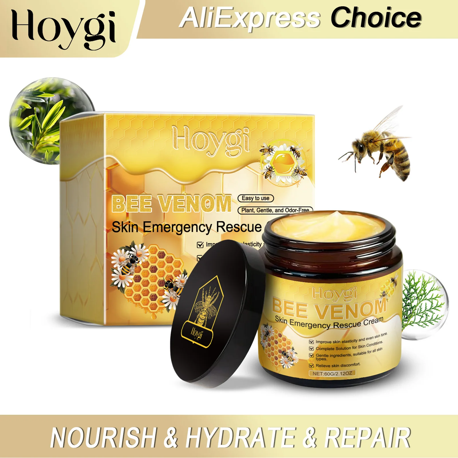 HOYGI كريم سم النحل إصلاح الضرر الجلد تقليل الاحمرار تعزيز حاجز الجلد مغذي ترطيب العناية بالبشرة الحساسة 60 جرام #1