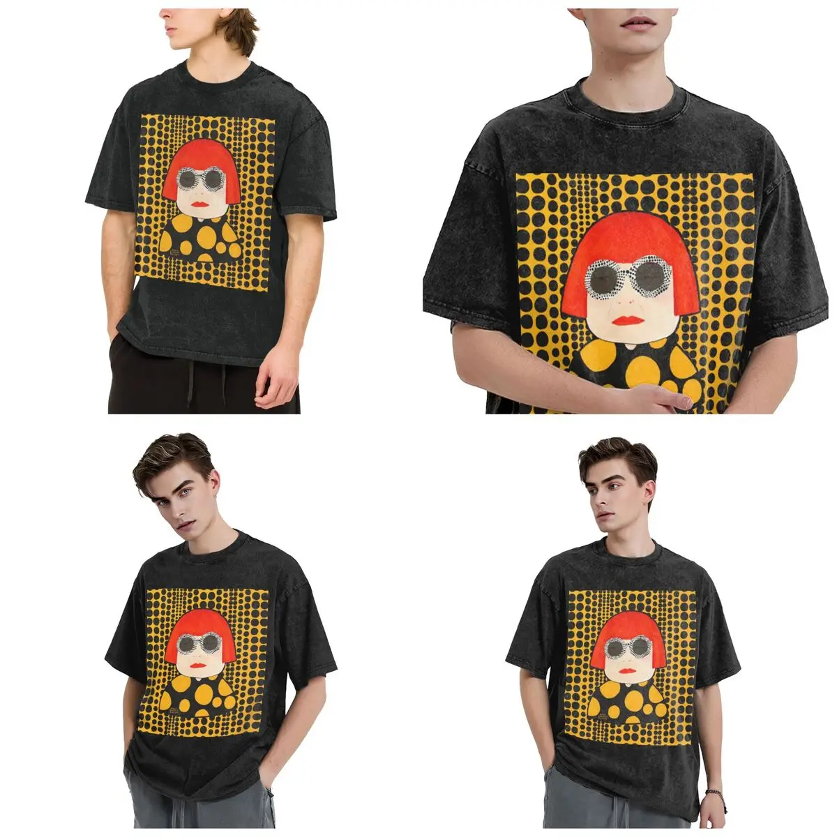 

Yayoi Kusama Abstract Painting Hip Hop Short Sleeve T-Shirts Washed Tops Tees Streetwear T Shirt Vintage for Men Women